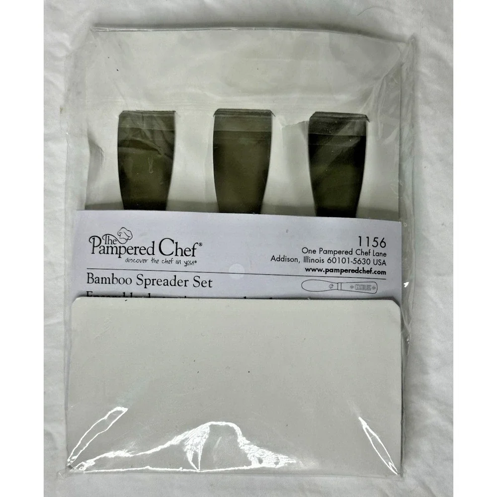 Pampered‎ Chef Bamboo Spreader Set Engraved Celebrate Family Friends #1156 3 pc